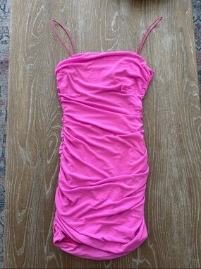 Princess Polly Neon Pink Ruched Spaghetti Strap Mini Dress